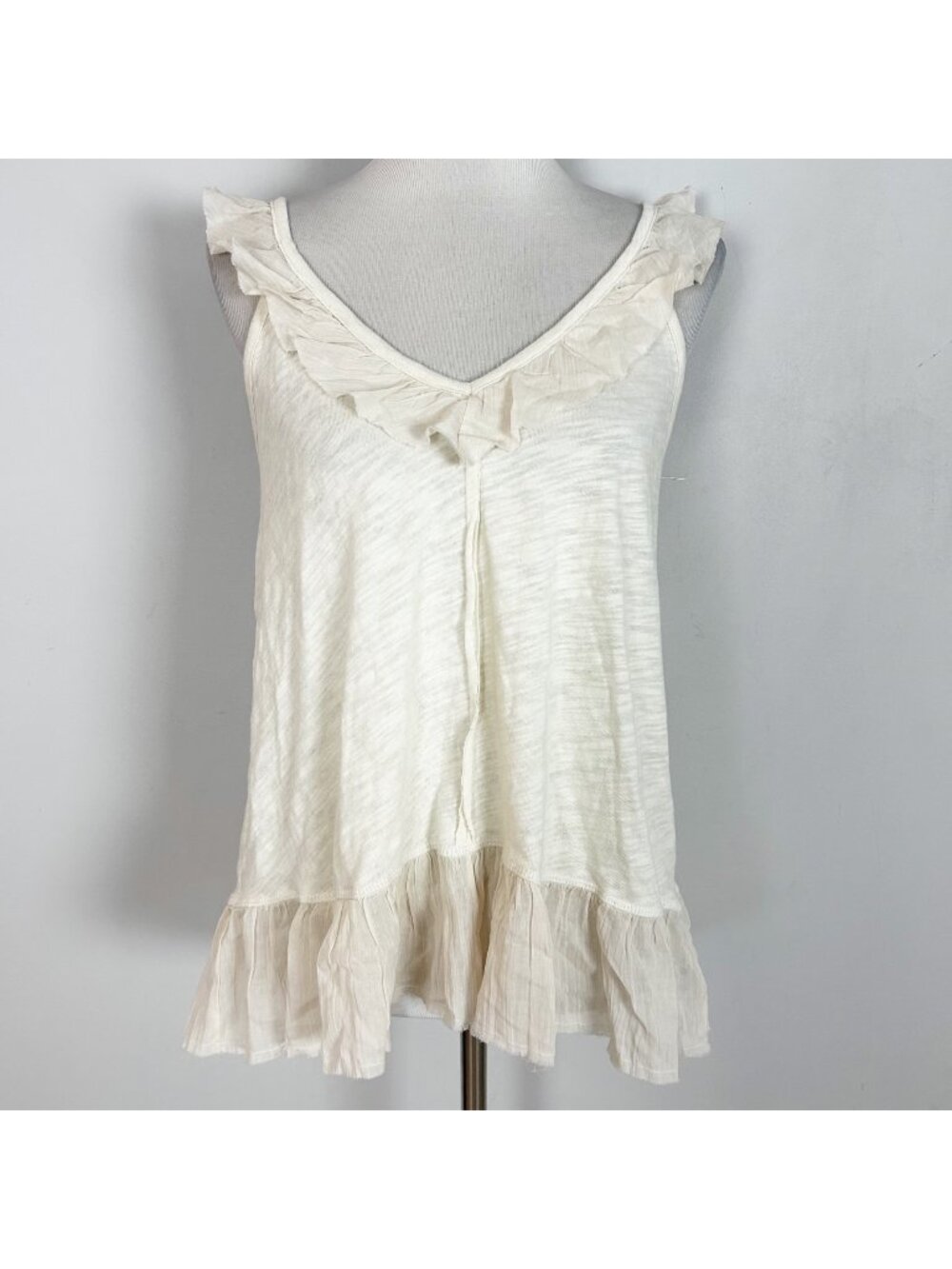 NEW American Eagle Beige Flowy Ruffle Tank Top Beach Boho Size Small Women's